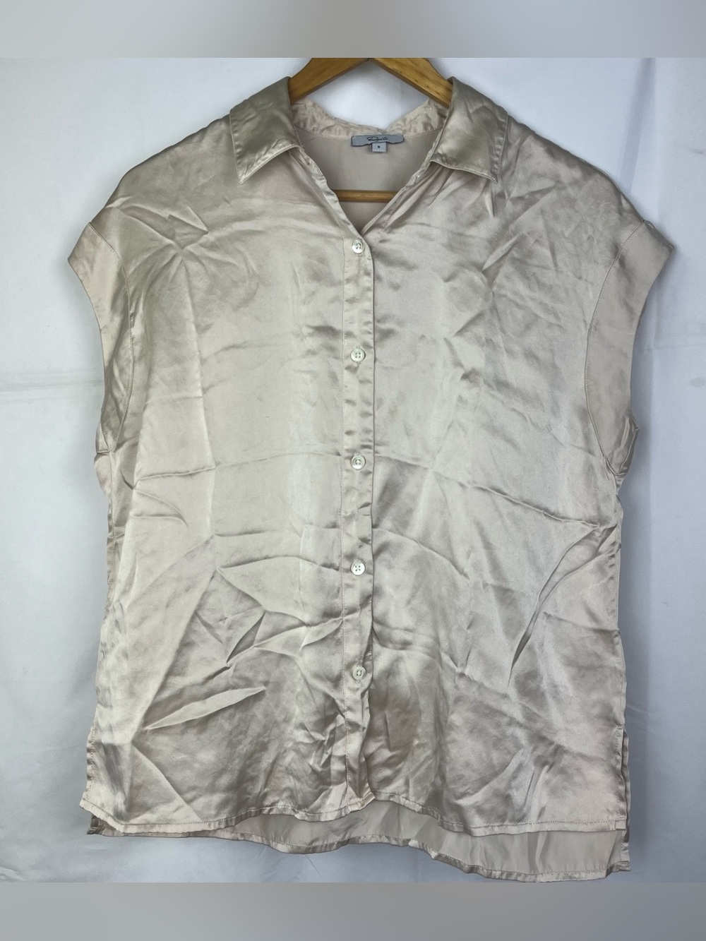 RAILS 100% Silk Cap Sleeve Top Neutral Champagne Gold S